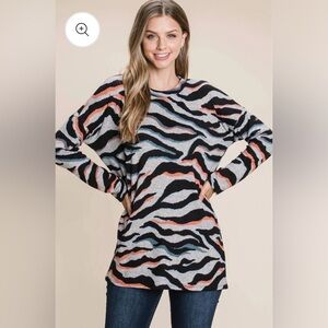 EUC BOMBOM Zebra Print Long Sleeve Knit Top – S